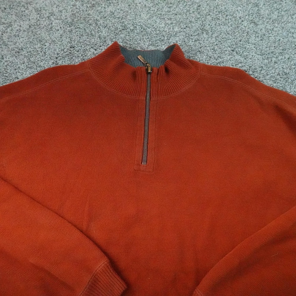 Tommy Bahama Sweater Mens XL Orange 1/4 Zip Mock Neck‎ Knit Pullover Sweatshirt